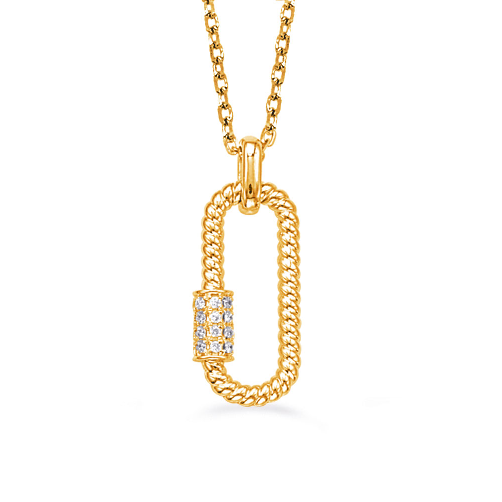 14K Gold Micro Pave Diamond Carabiner Lock Paper Clip Necklace